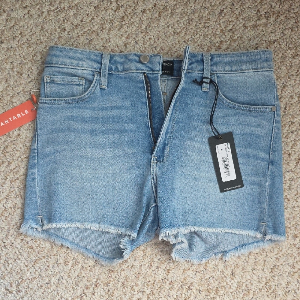 Just Black Light Denim Frayed Shorts